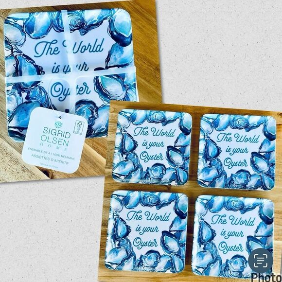 NWT 4 Set SIGRID OLSEN The World is Your Oyster Melamine Square Appetizer Plates - Picture 1 of 15